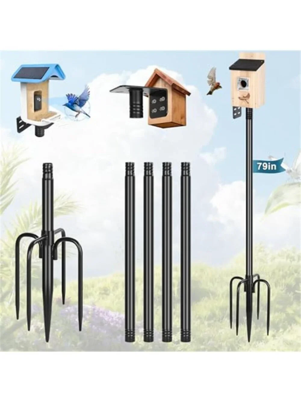 Smart Bird Feeder Pole 1-Inch Dia 79 Inch Bluebird House Pole for Outdoors